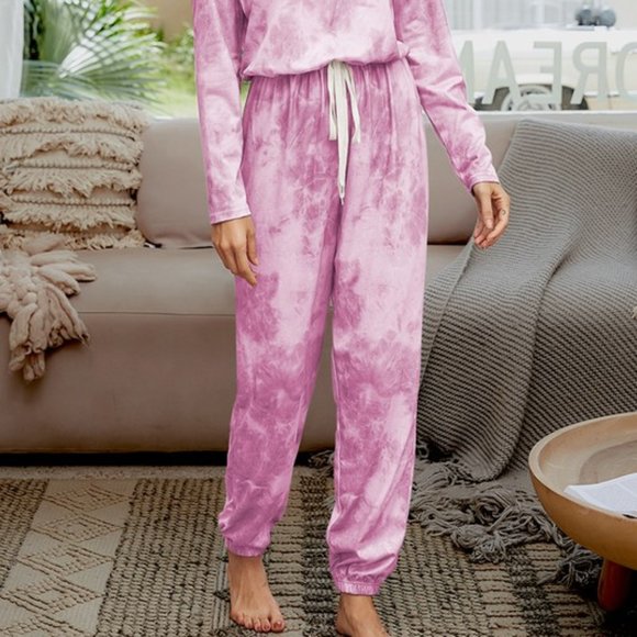 Pink and White Tie Dye Keyhole Tie Waist Jumpsuit - Picture 3 of 6